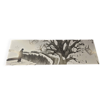 large black and white artworks / photo collage (160x50) bed