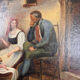 École Italienne du XIXeme : huile sur toile figurant une scène familiale circa 1820