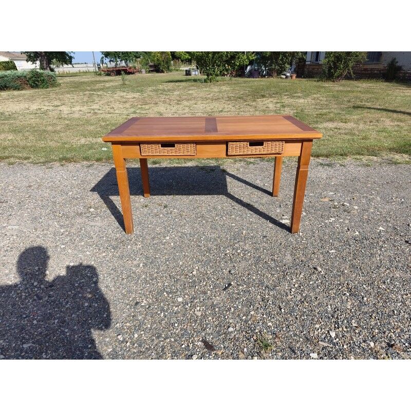 Table vintage en pin et osier