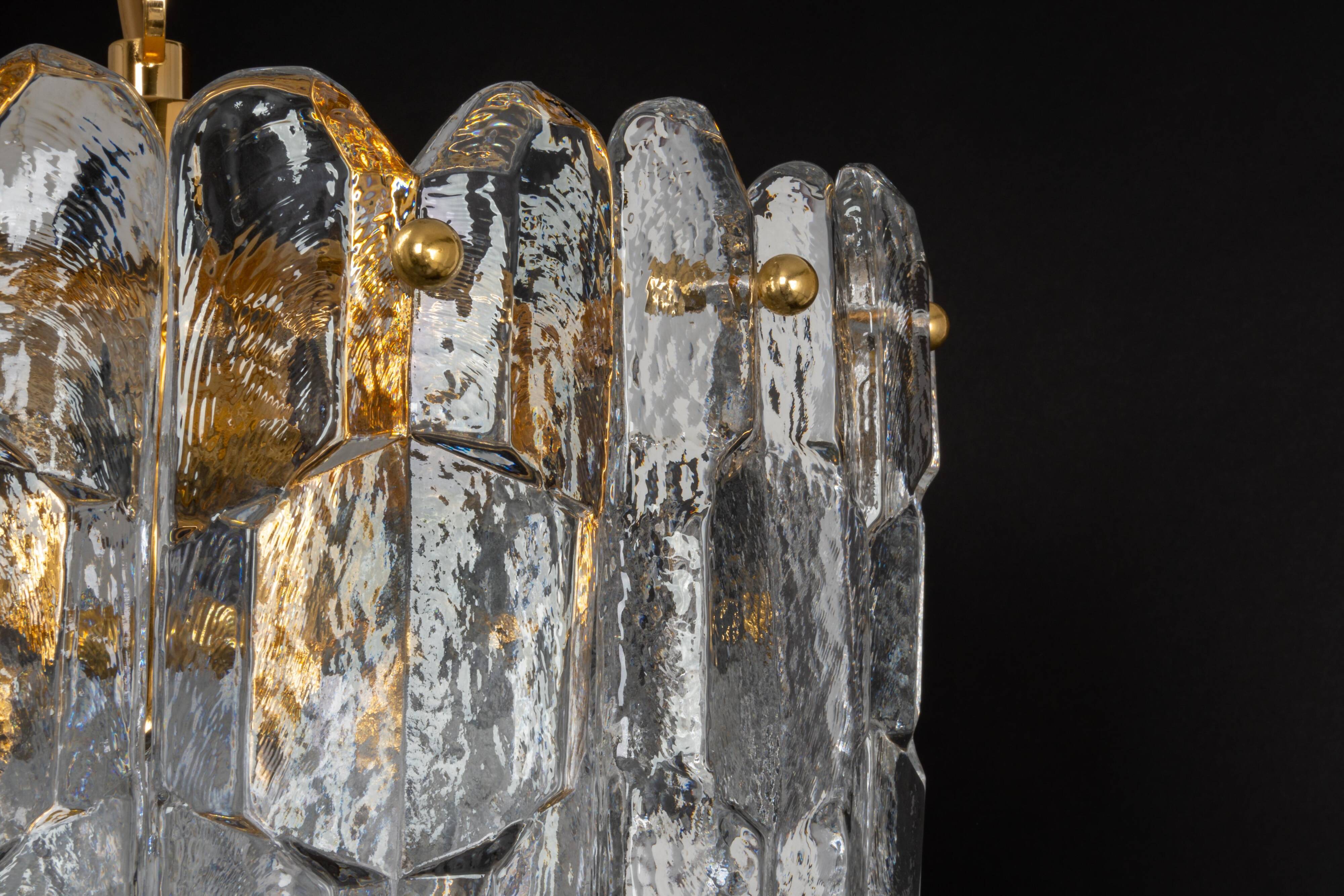 Luminaire en laiton doré, verre cristal Palazzo, Kalmar, Autriche, 1970