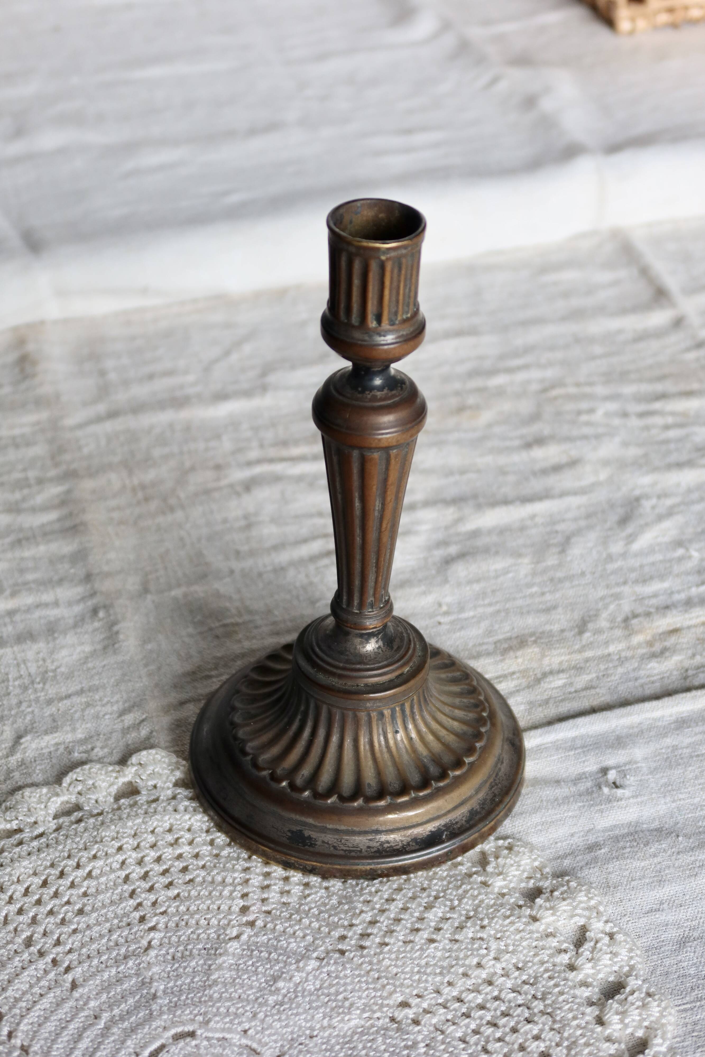 Large antique brass candlestick - Patina