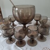 Sangria, punch or fruit salad set in blown glass including 1 cup, 1 ladle and 12 glasses