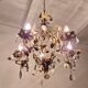 Lustre italien antique à 5 bras, roses en céramique et gouttes de cristal *ROMANCE*