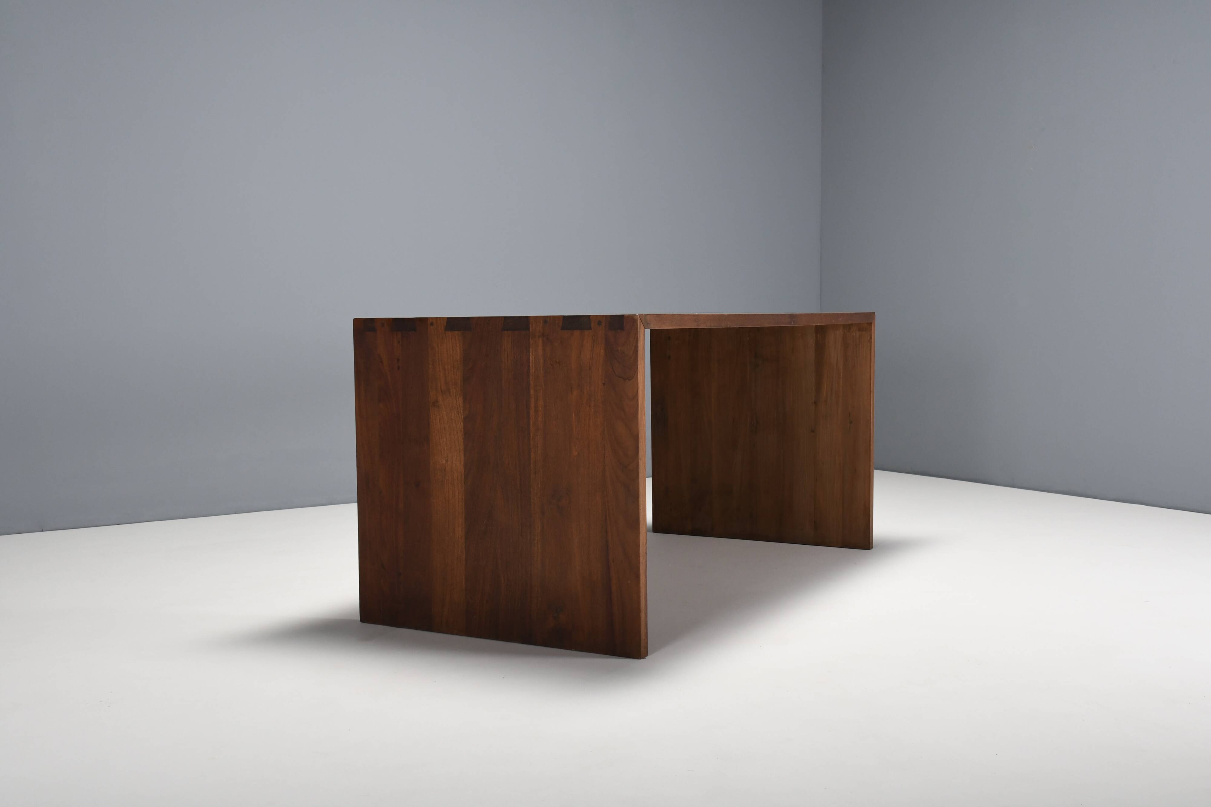 Rustic Solid Teak Desk / Table, France 1960s