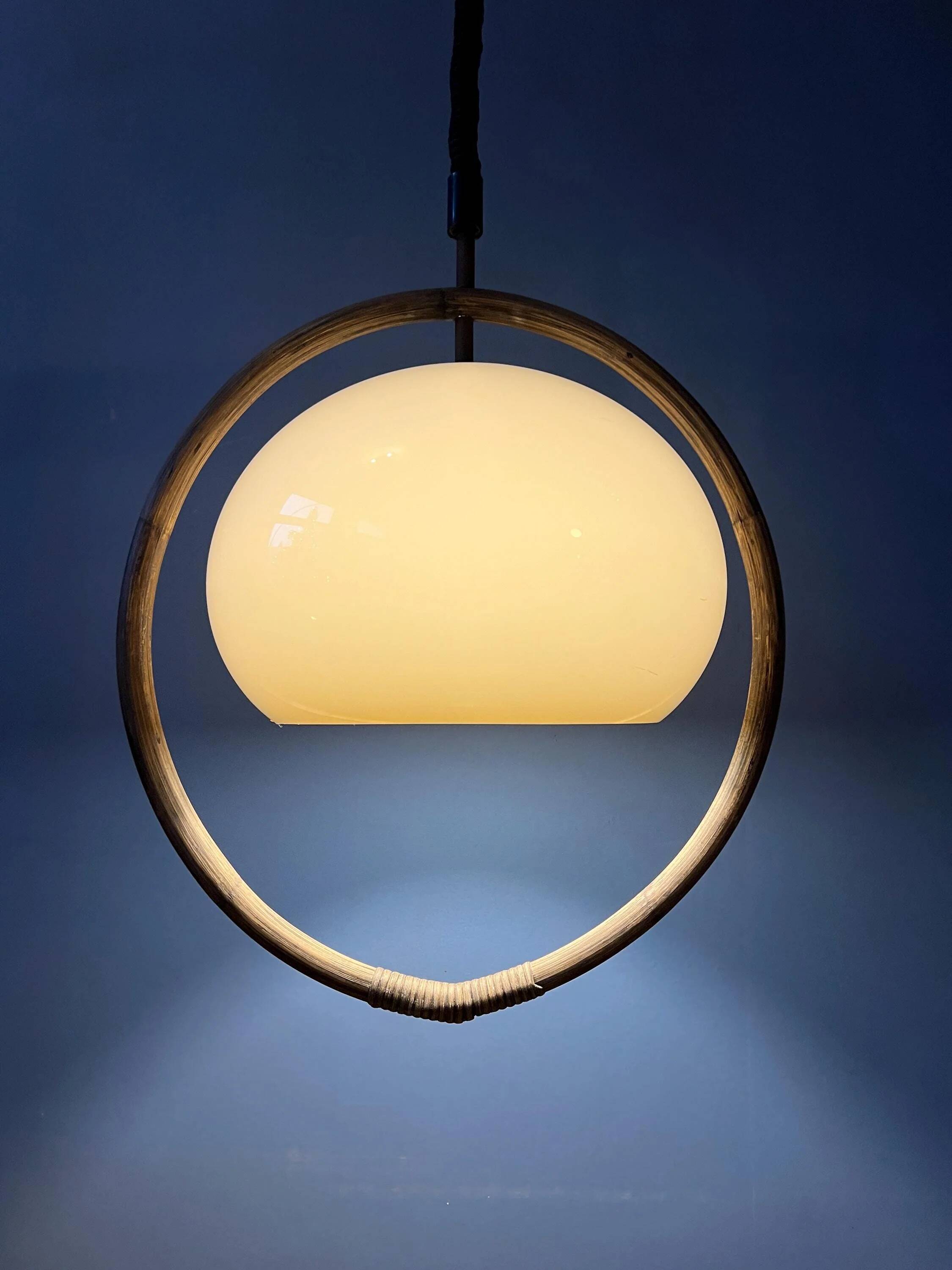 Space Age mushroom pendant light in bamboo Dijkstra Mid Century