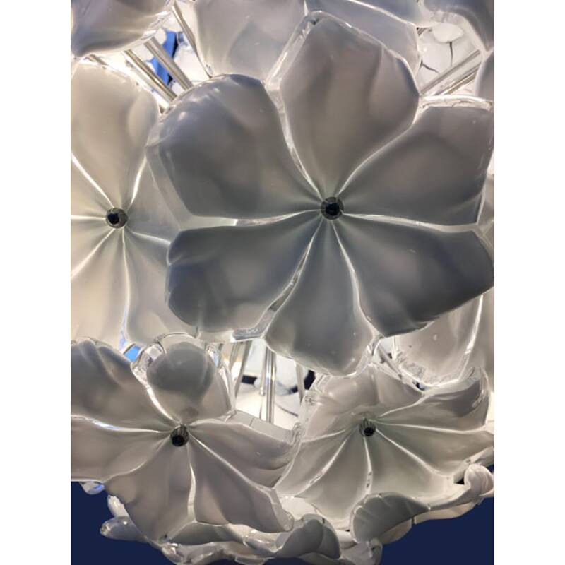 Contemporary White Lotus Murano Glass Sputnik Chandelier