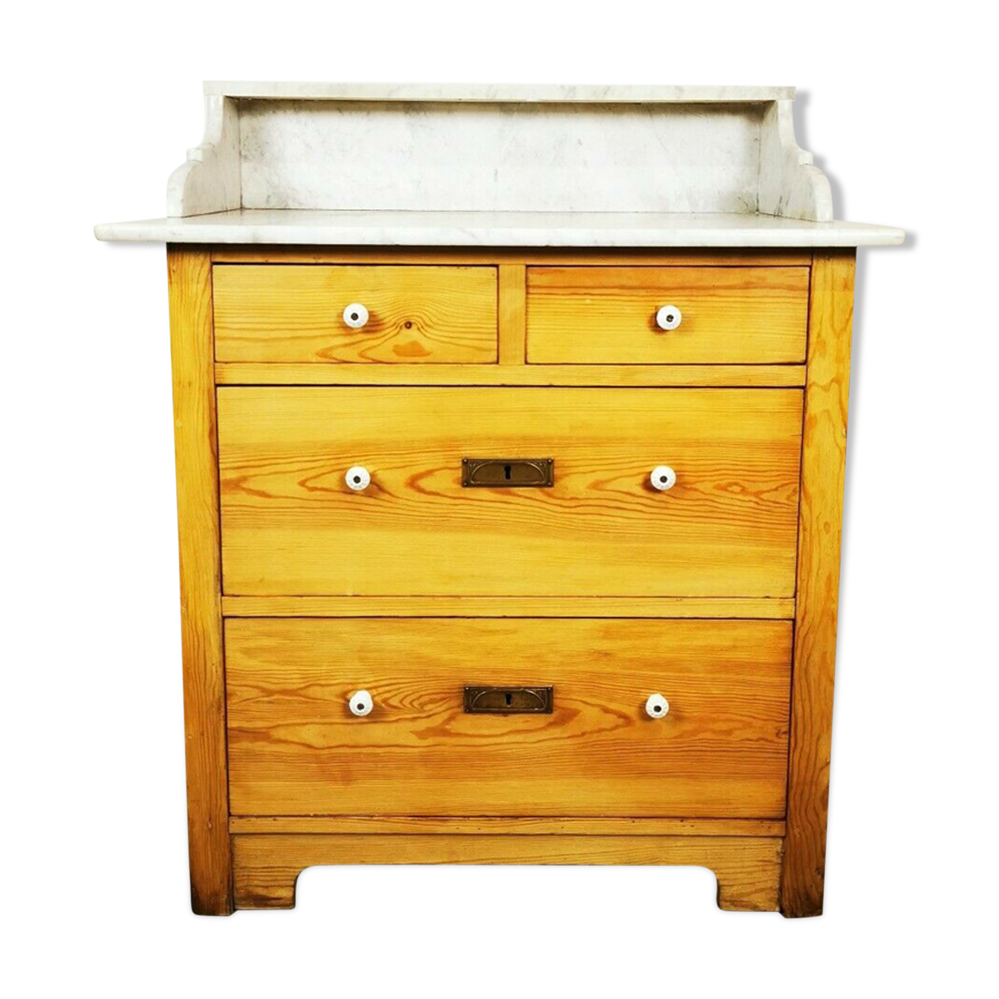 Victorian Antique Marble Top Pine Wash Stand Cupboard, Chest Of Drawers, Sink
