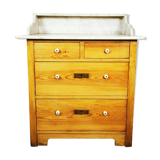 Victorian Antique Marble Top Pine Wash Stand Cupboard, Chest Of Drawers, Sink