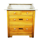 Victorian Antique Marble Top Pine Wash Stand Cupboard, Chest Of Drawers, Sink