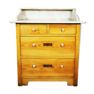 Victorian Antique Marble Top Pine Wash Stand Cupboard, Chest Of Drawers, Sink