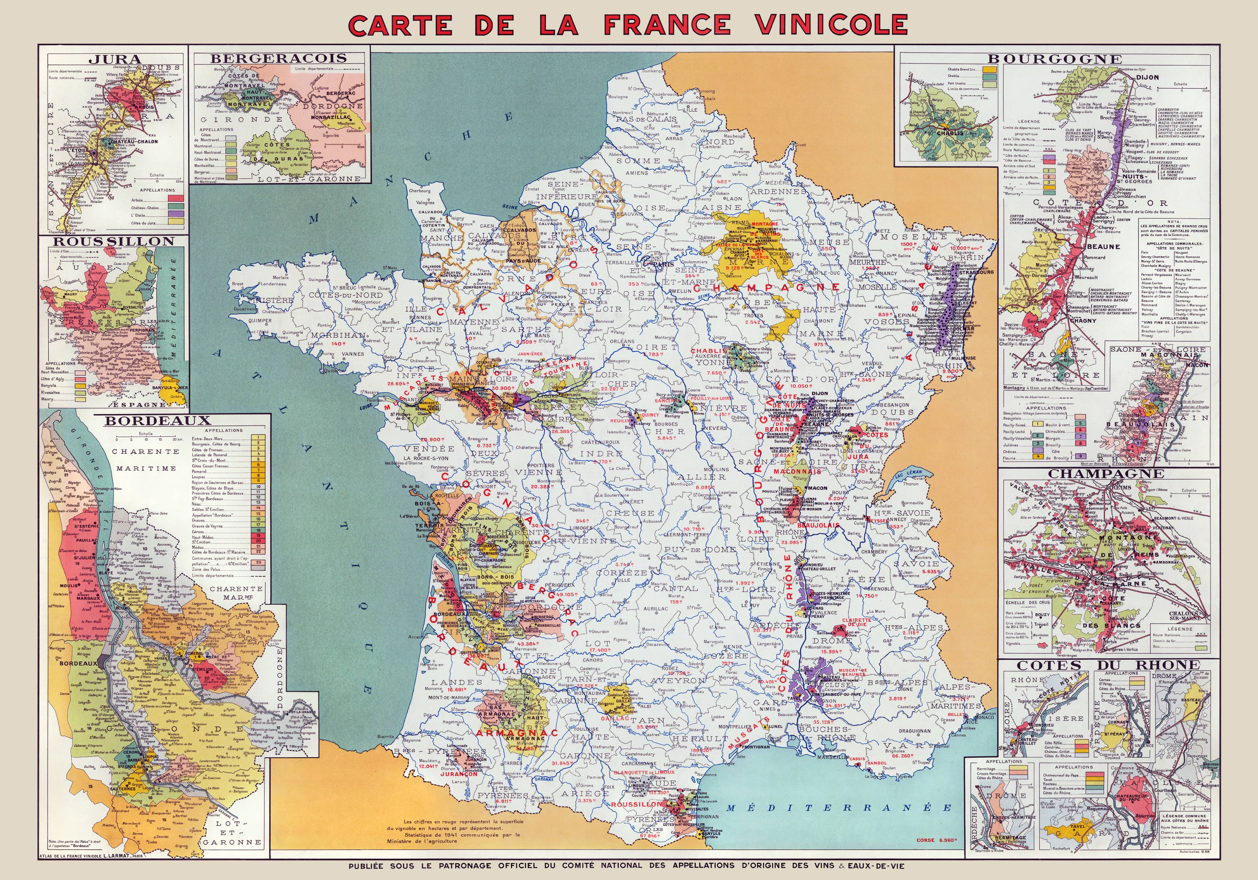 Carte de la France vinicole en 1949