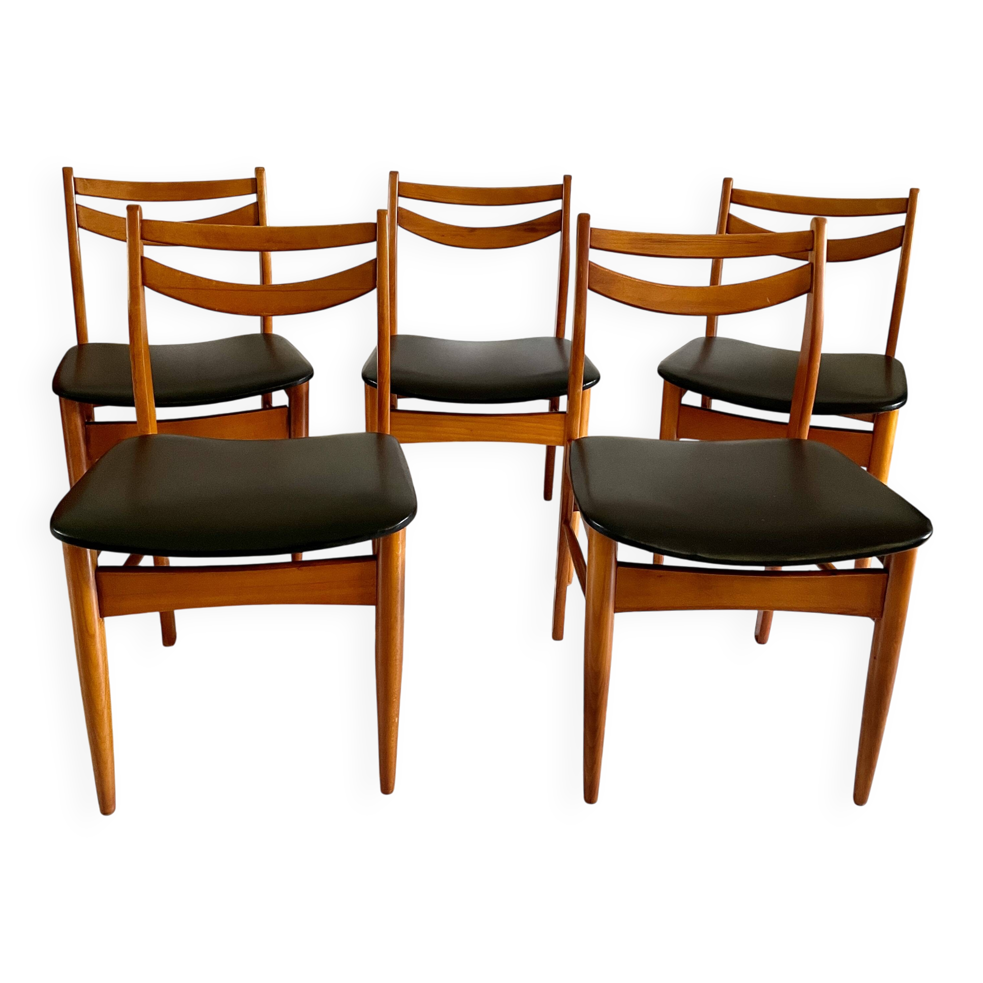 Set de 5 chaises scandinaves teck et skaï