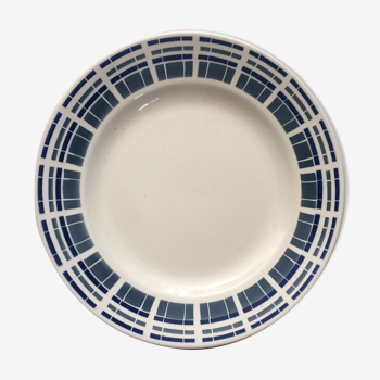 Plat blanc à entourage bleu de forme plate faïence de Badonviller