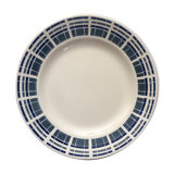 Large white dish with blue surrounds. Flat-shaped. Badonviller's Earthenware.