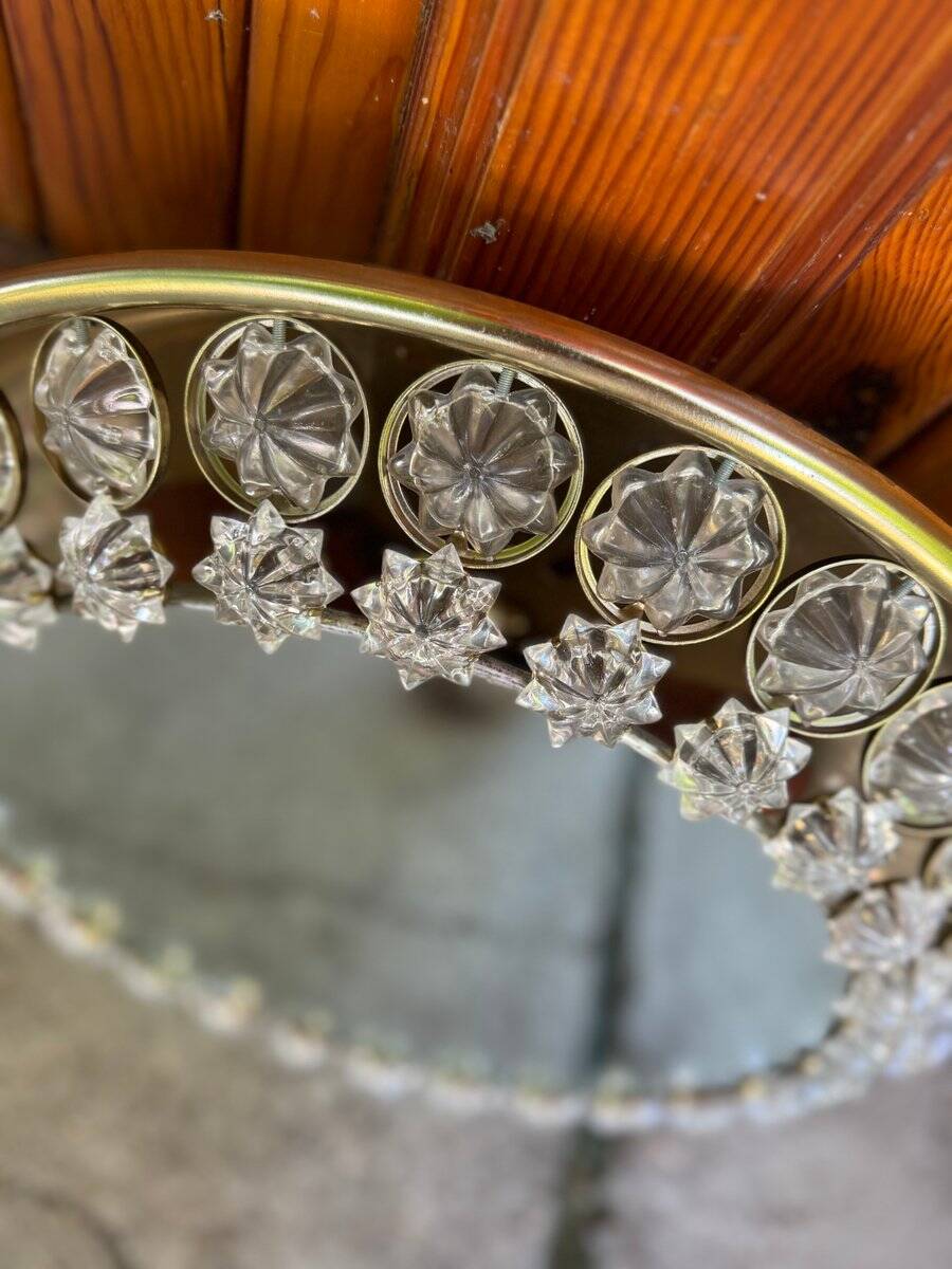 Vintage illuminated round wall mirror with crystal glass stars, 1960s