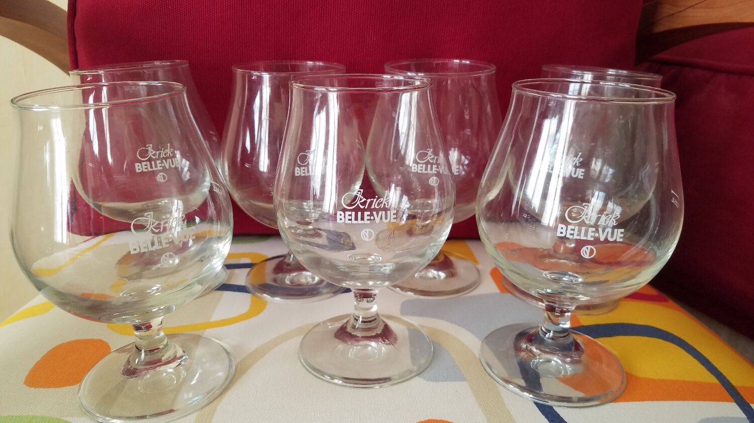 Lot of 7 vintage beer glasses "kriek gueuze belle-vue"
