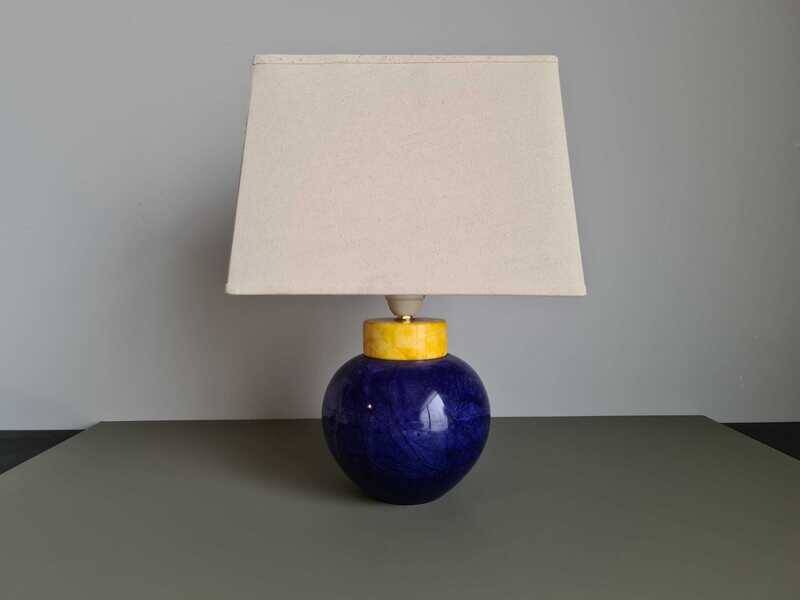 Vintage French table lamp in blue stone 1980s