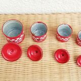 Spice pots enamelled sheet decoration Lustucru red