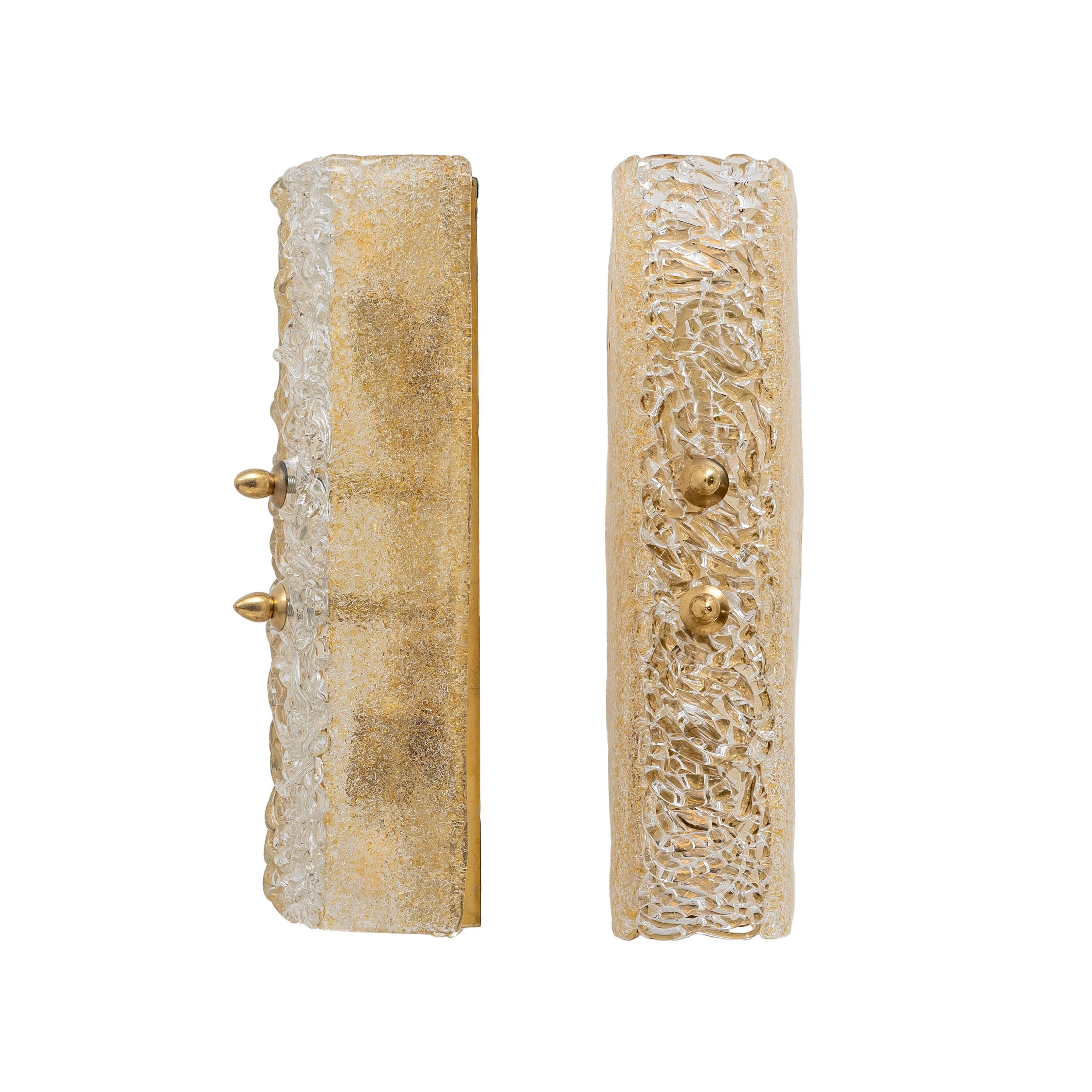 Pair of Murano Glass Gold Graniglia and Brass Sconces