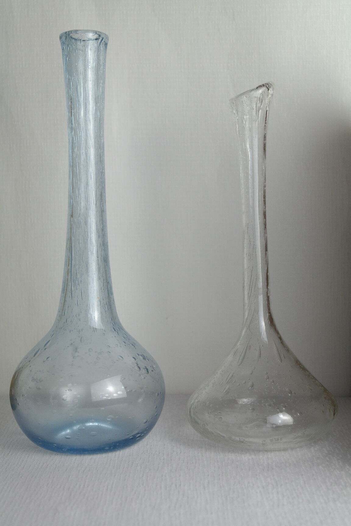 Pair of vintage biot bubbled blown glass soliflores
