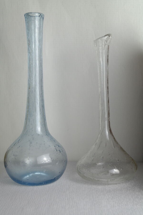 Paire de soliflores en verre soufflé bullé biot vintage