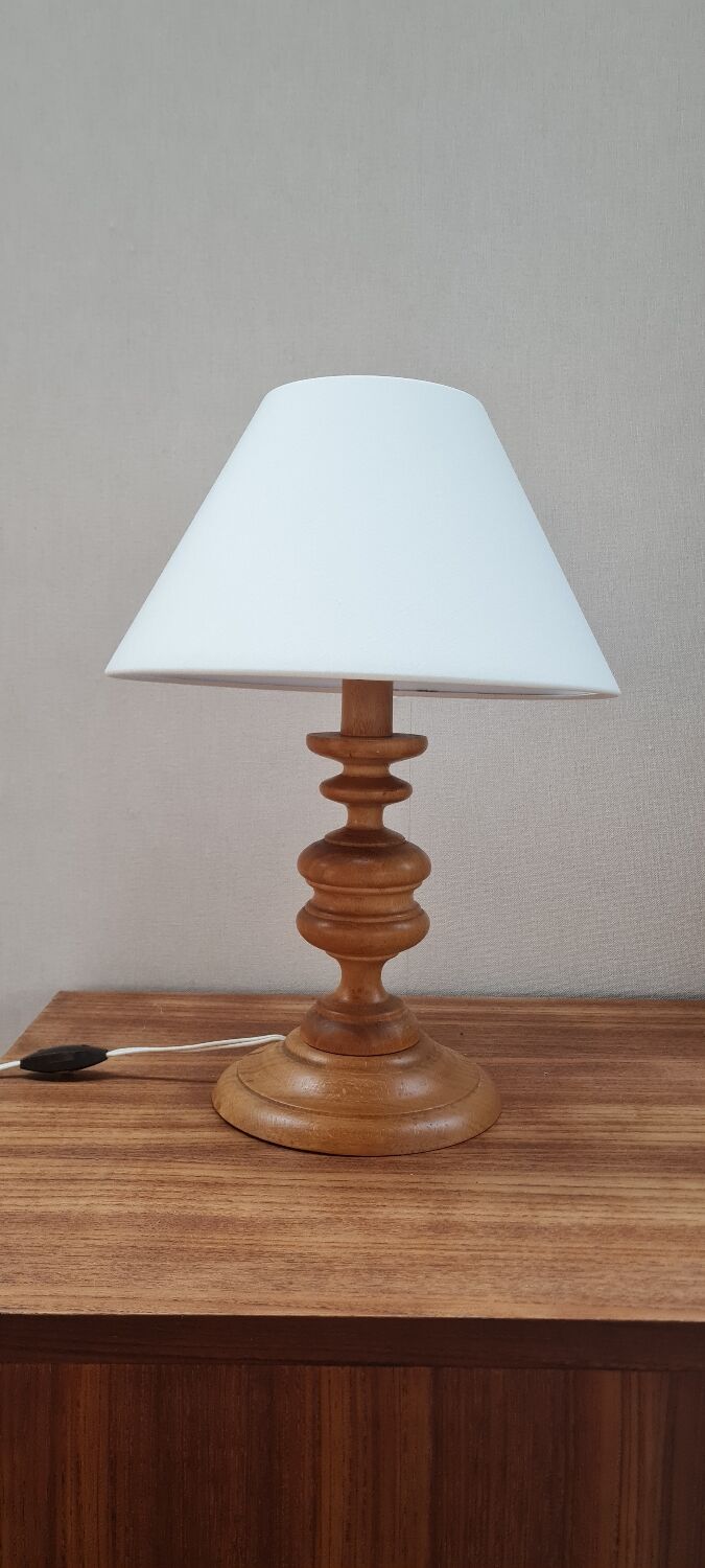 Turned wooden lamp