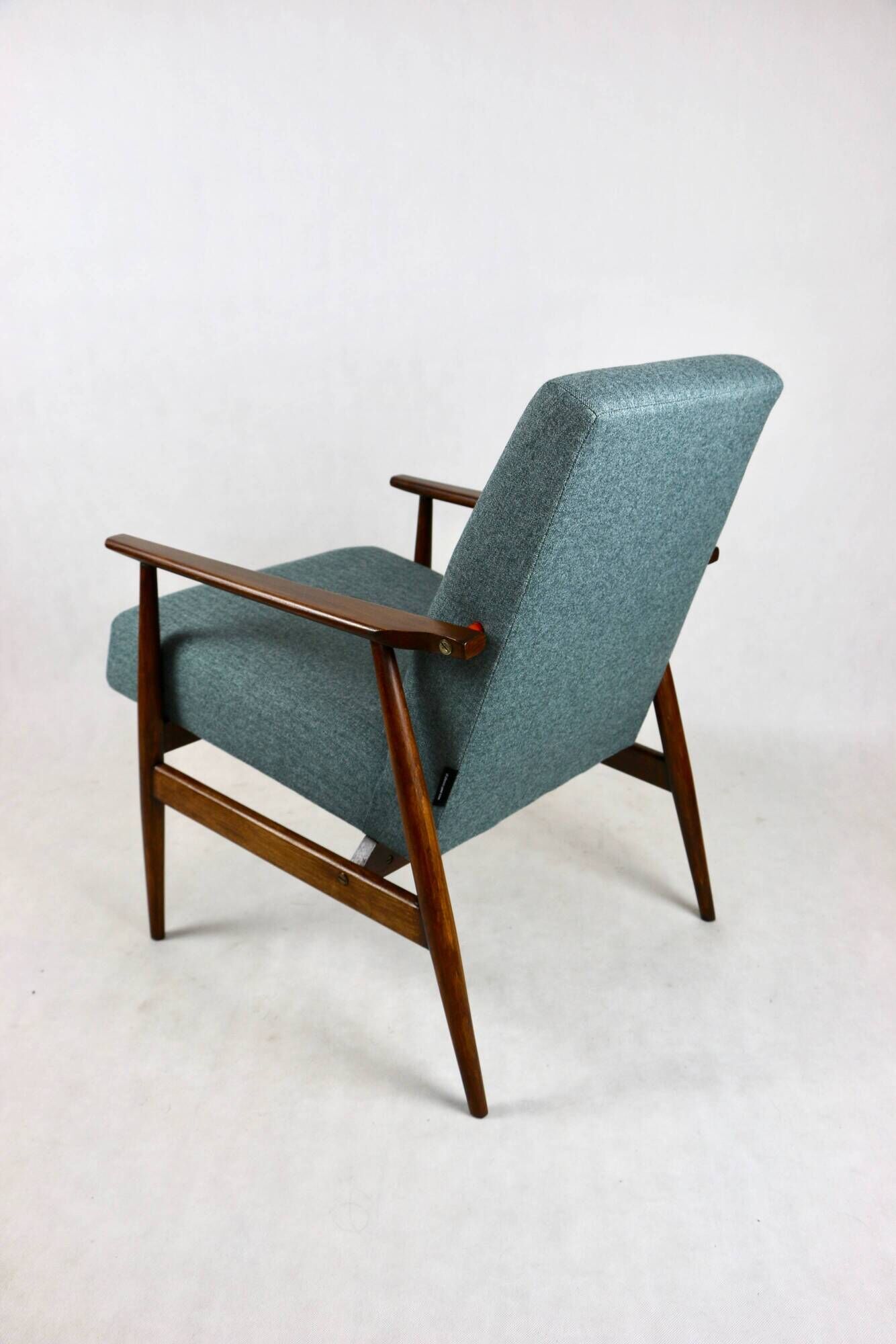 Armchair 'Lis', 1970s turquoise tweed design by Henryk Lis - brown beech wood