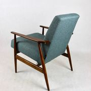 Armchair 'Lis', 1970s turquoise tweed design by Henryk Lis - brown beech wood