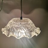 Portuguese farmhouse mid century clear floral glass hanging lamp, 1960s