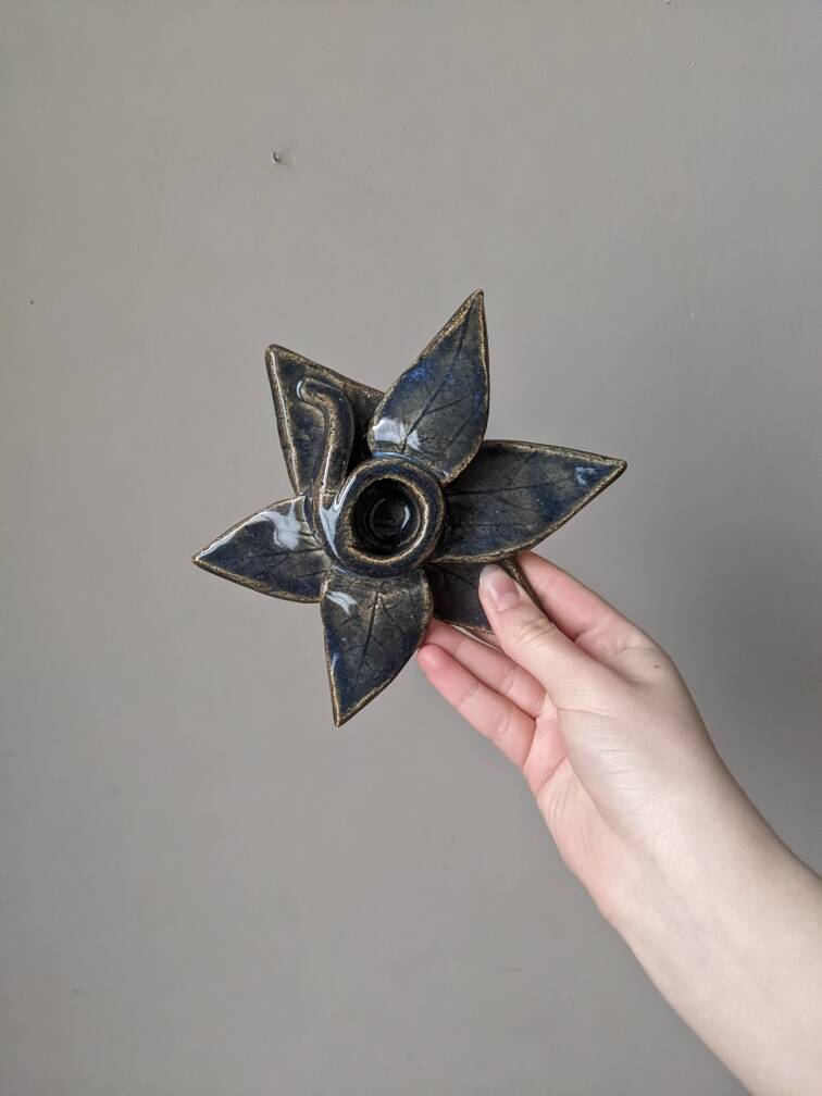 Pair of handcrafted ceramic candlesticks inspired by plants