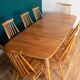 Retro Blonde Elm Model 444 Grand Plank Dining Table & 8 Goldsmith Dining Chairs