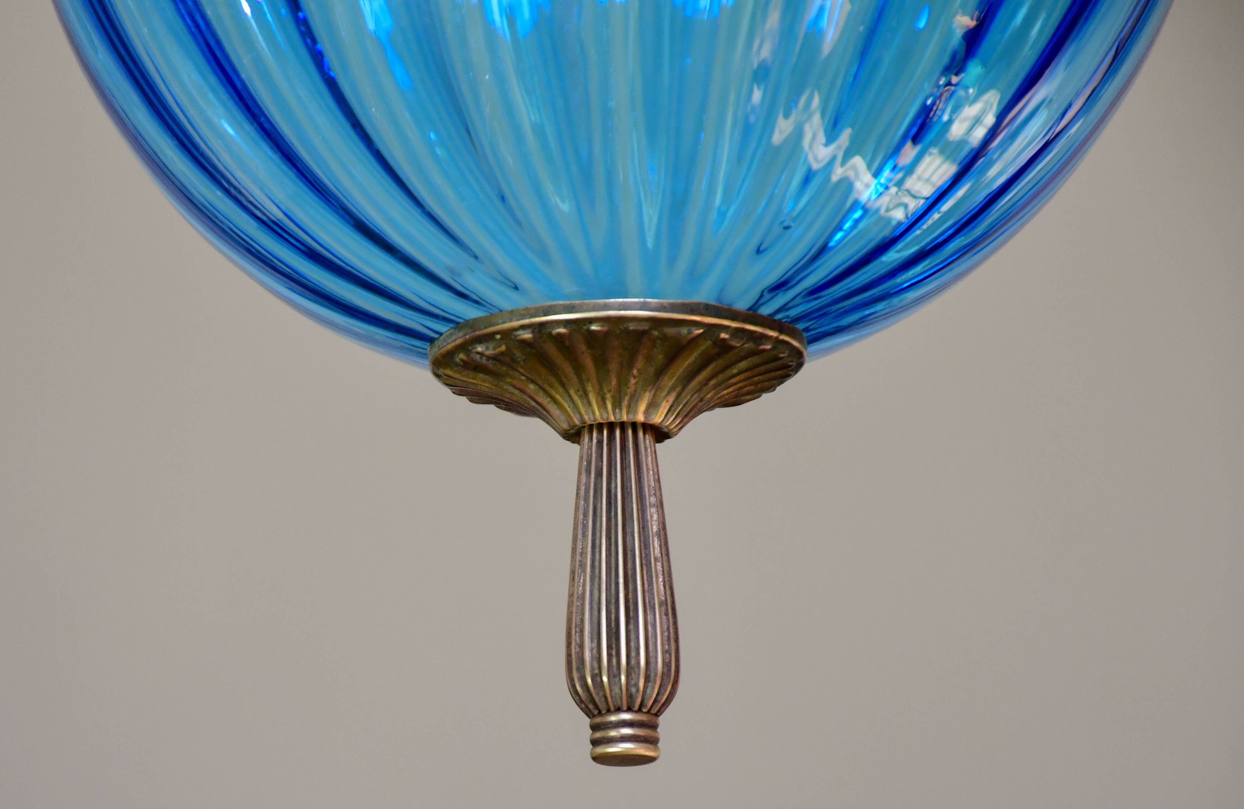 Set of 2 charming vintage Murano blue glass pendant lights, 1960