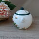 Sugar set and duo mugs, two ceramic cups decoration ducks birds green and yellow painted