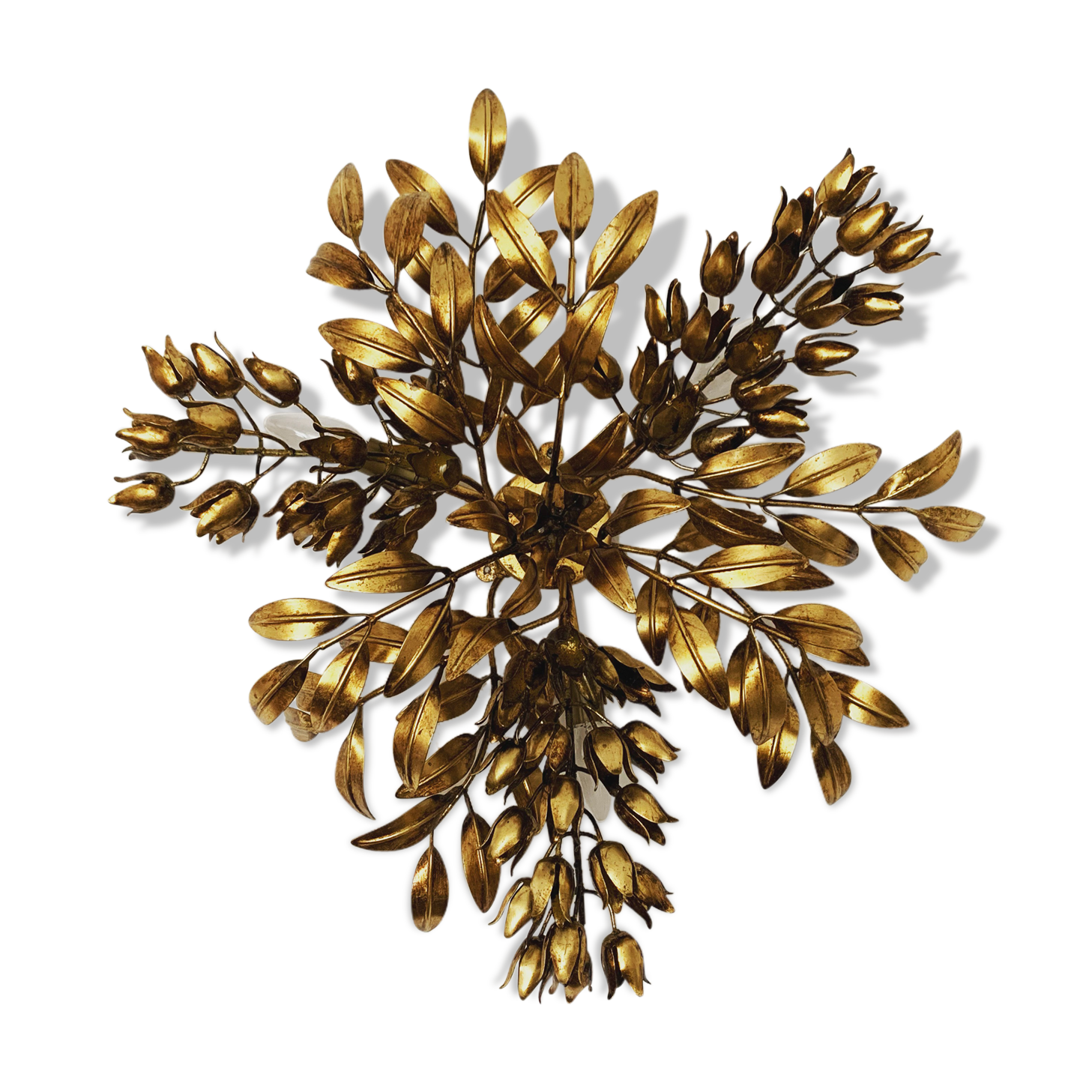 Gilded Italian Hollywood Regency metal wall lamp or flush light by Hans Kögl