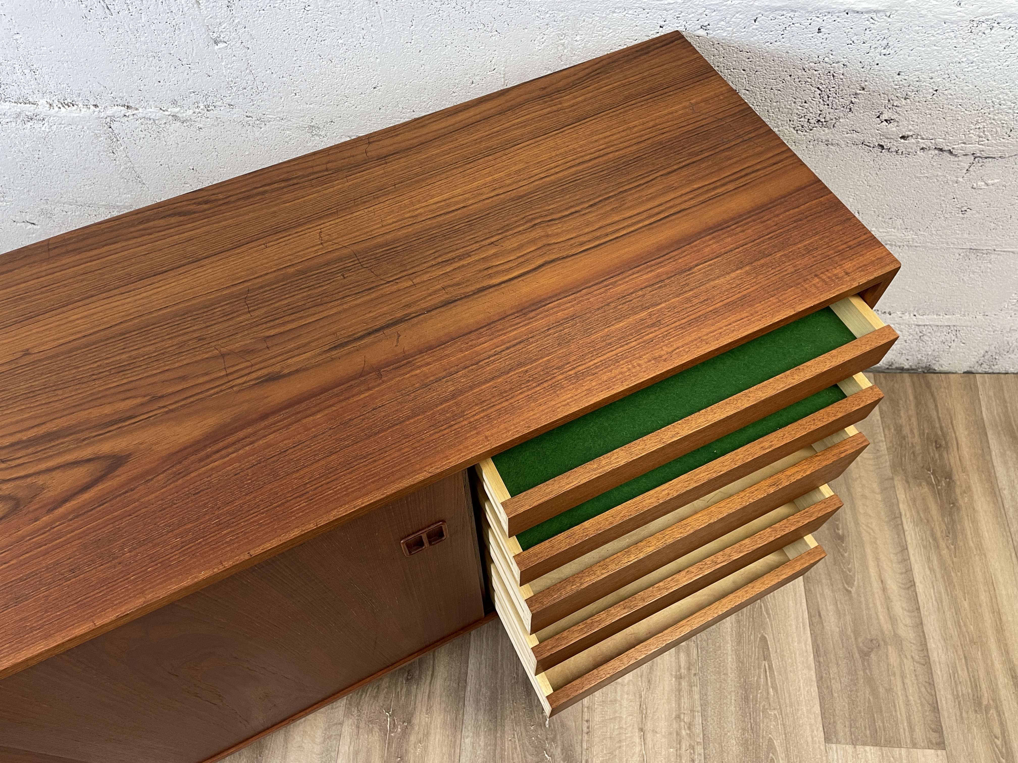 Scandinavian teak sideboard with 4 sliding doors, 60s