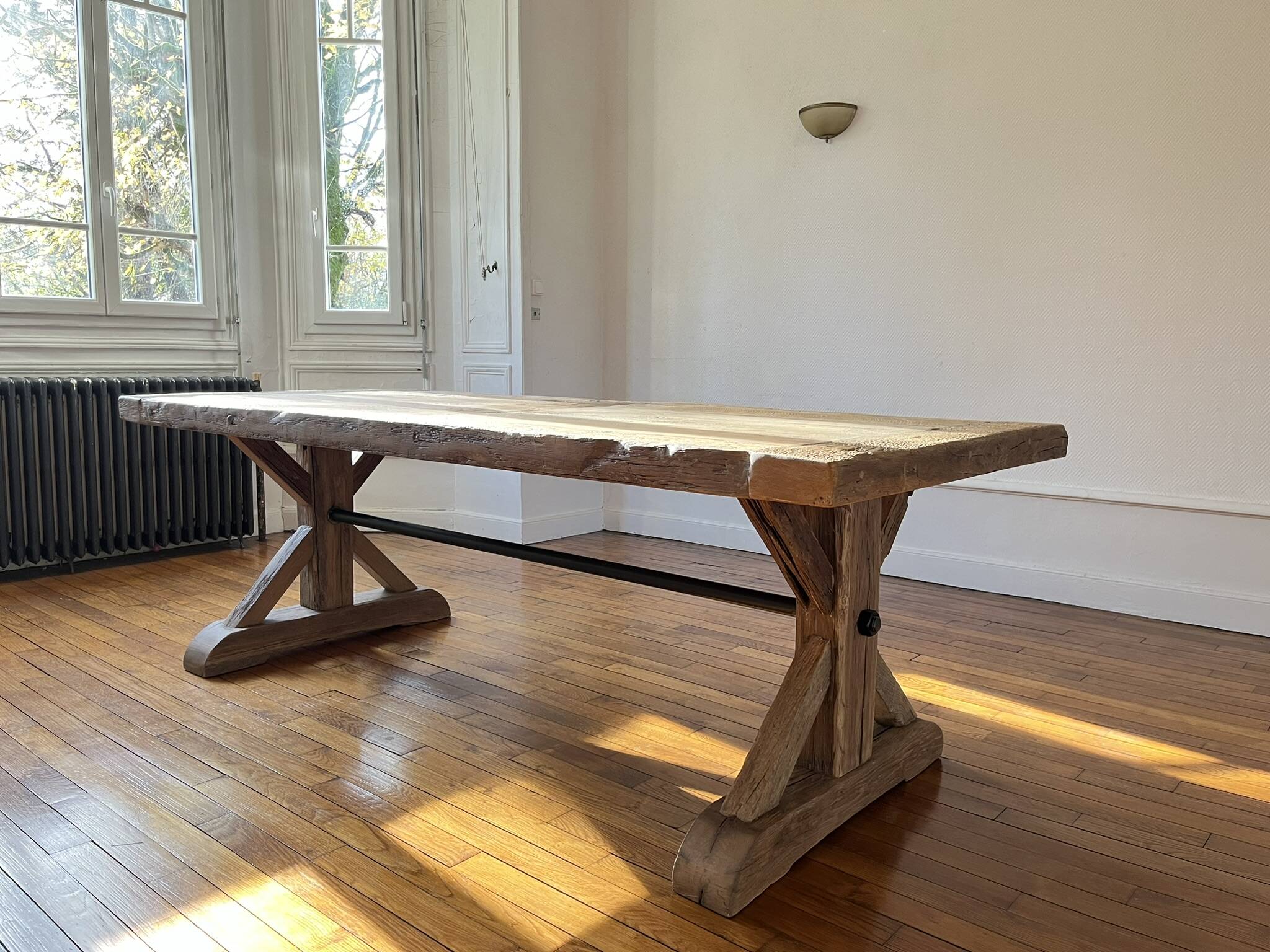 Antique solid oak farmhouse table with star legs - length 200 cm