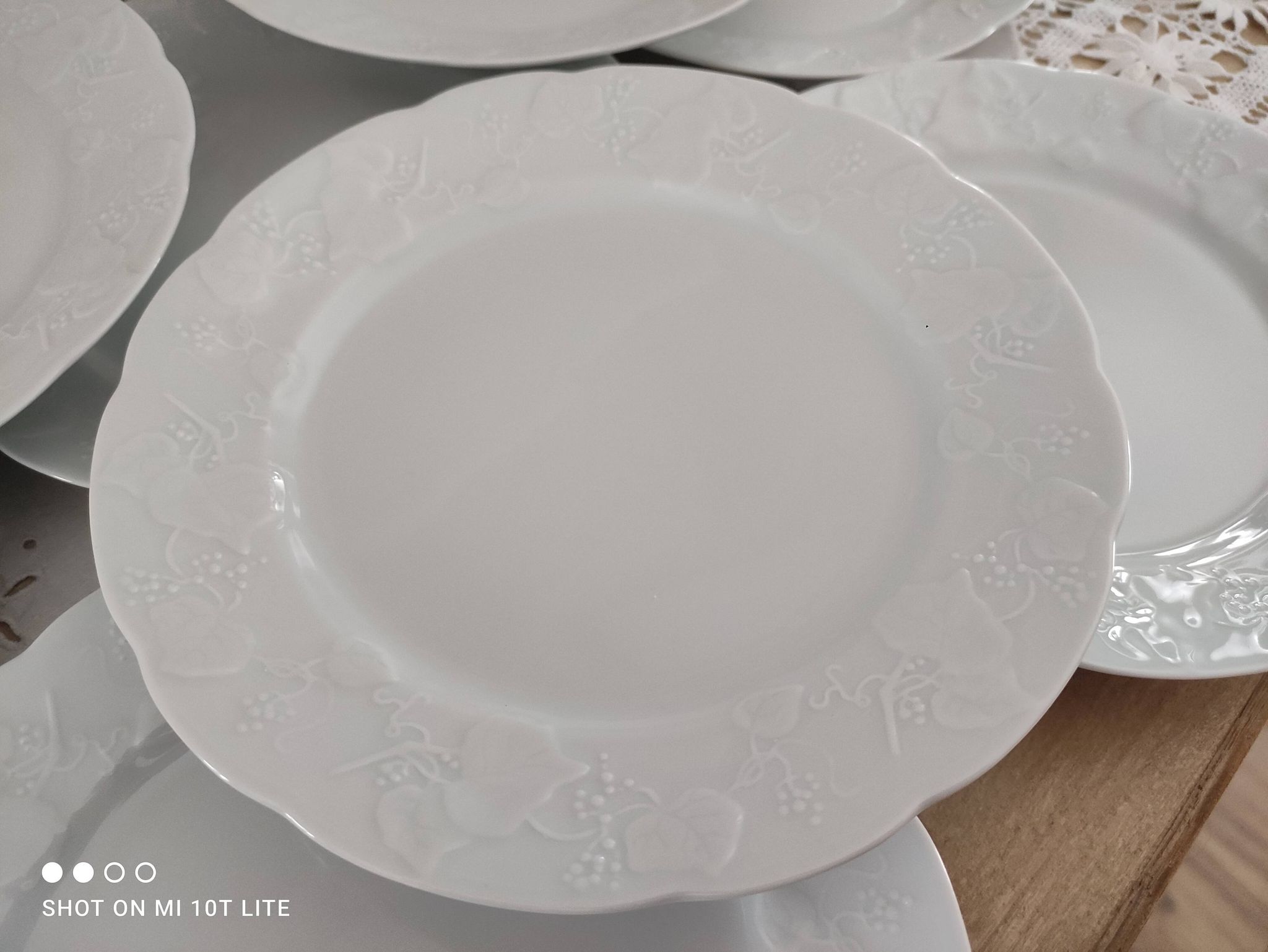 Set of 12 dessert plates in white porcelain marli in relief Wild Ivy