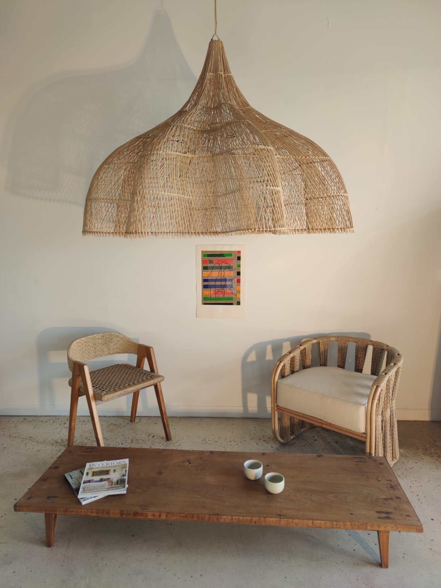 Huge rattan suspension in the shape of a corolla H:1m; D: 1m50