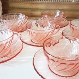 6 Rosaline LUMINARC pink glass tea cups and saucers made in France