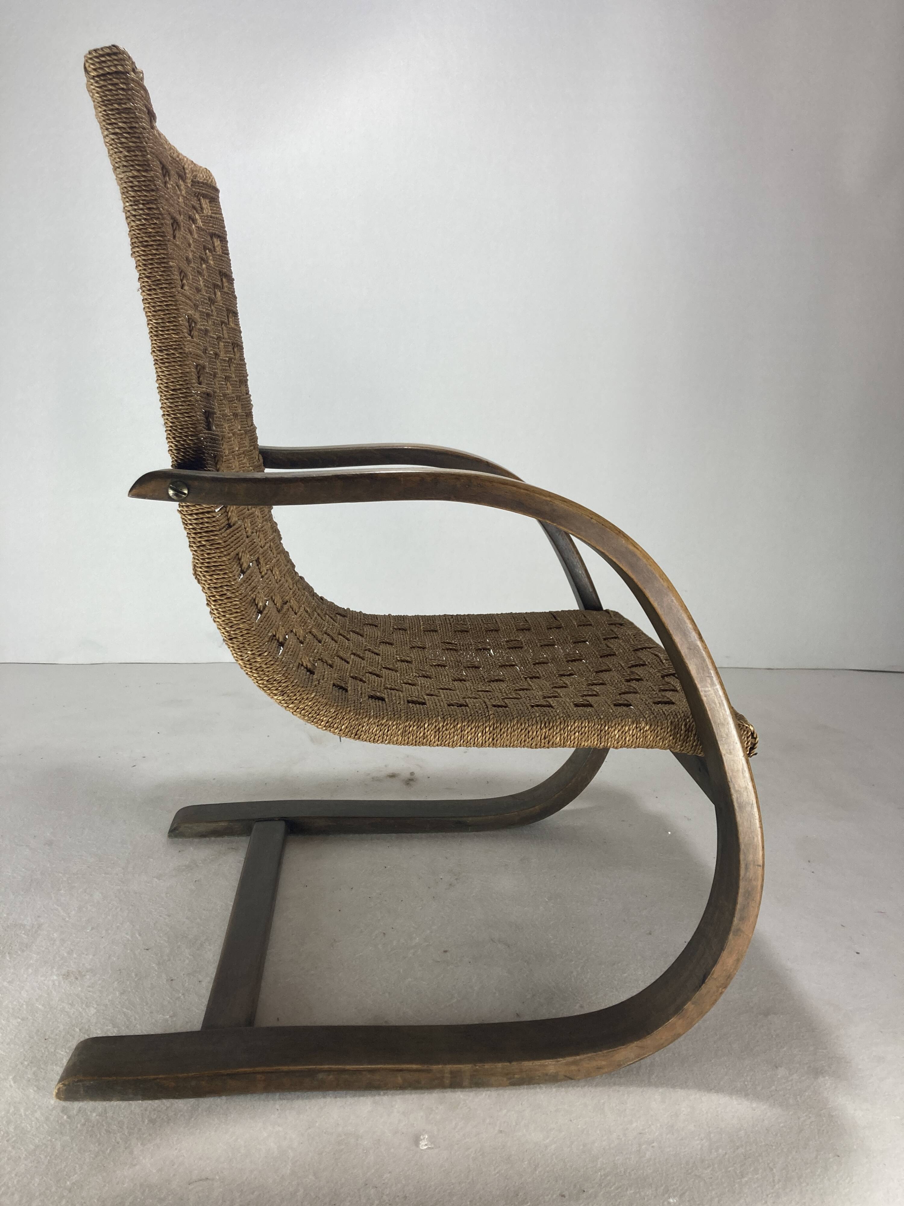 Cantilever wicker cord chair, 1930s