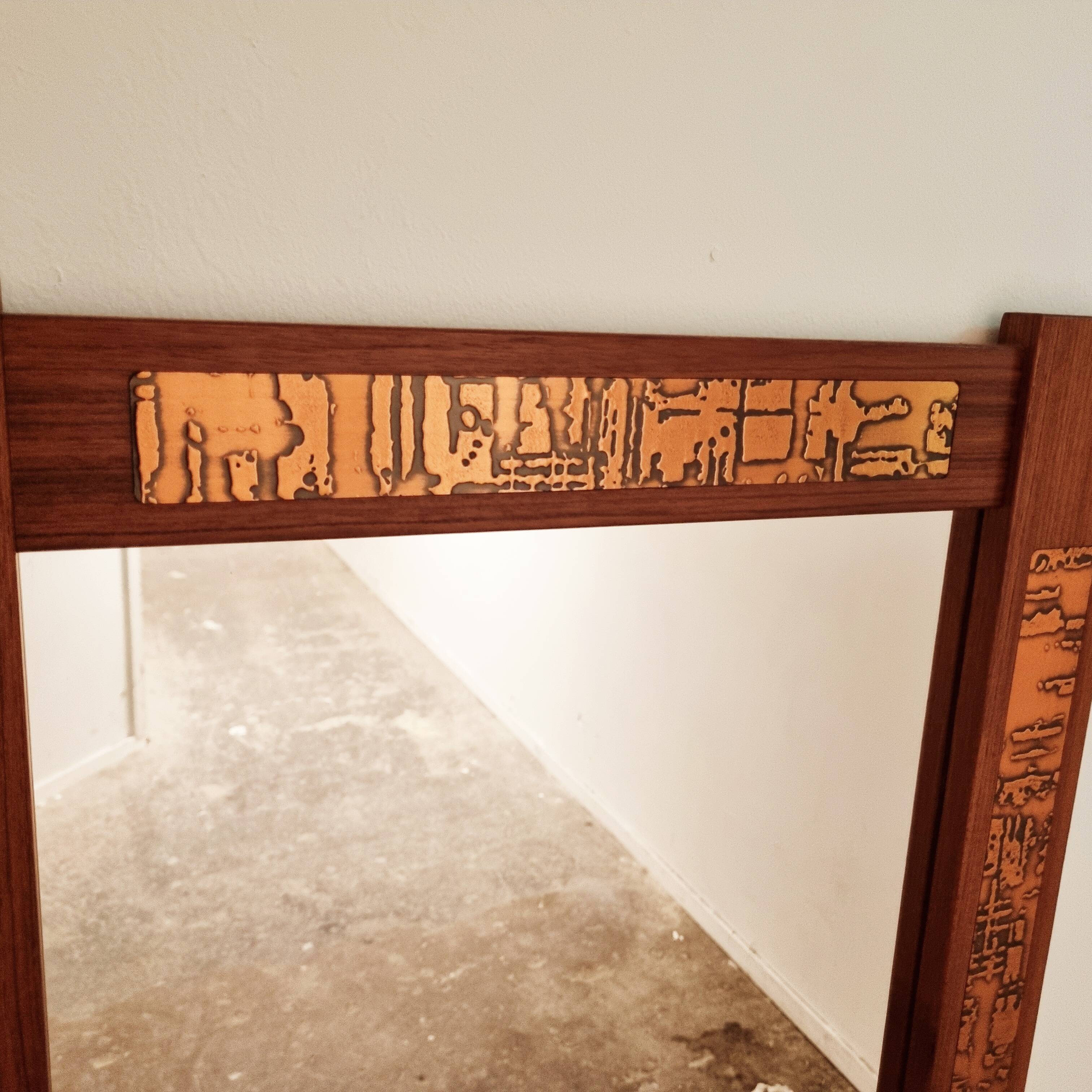 Mid-Century Teak and Copper Hallway Set with Mirror and Shelve, 1960s, Set of 2