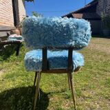 Chaise vintage en fausse fourrure bleue, années 70