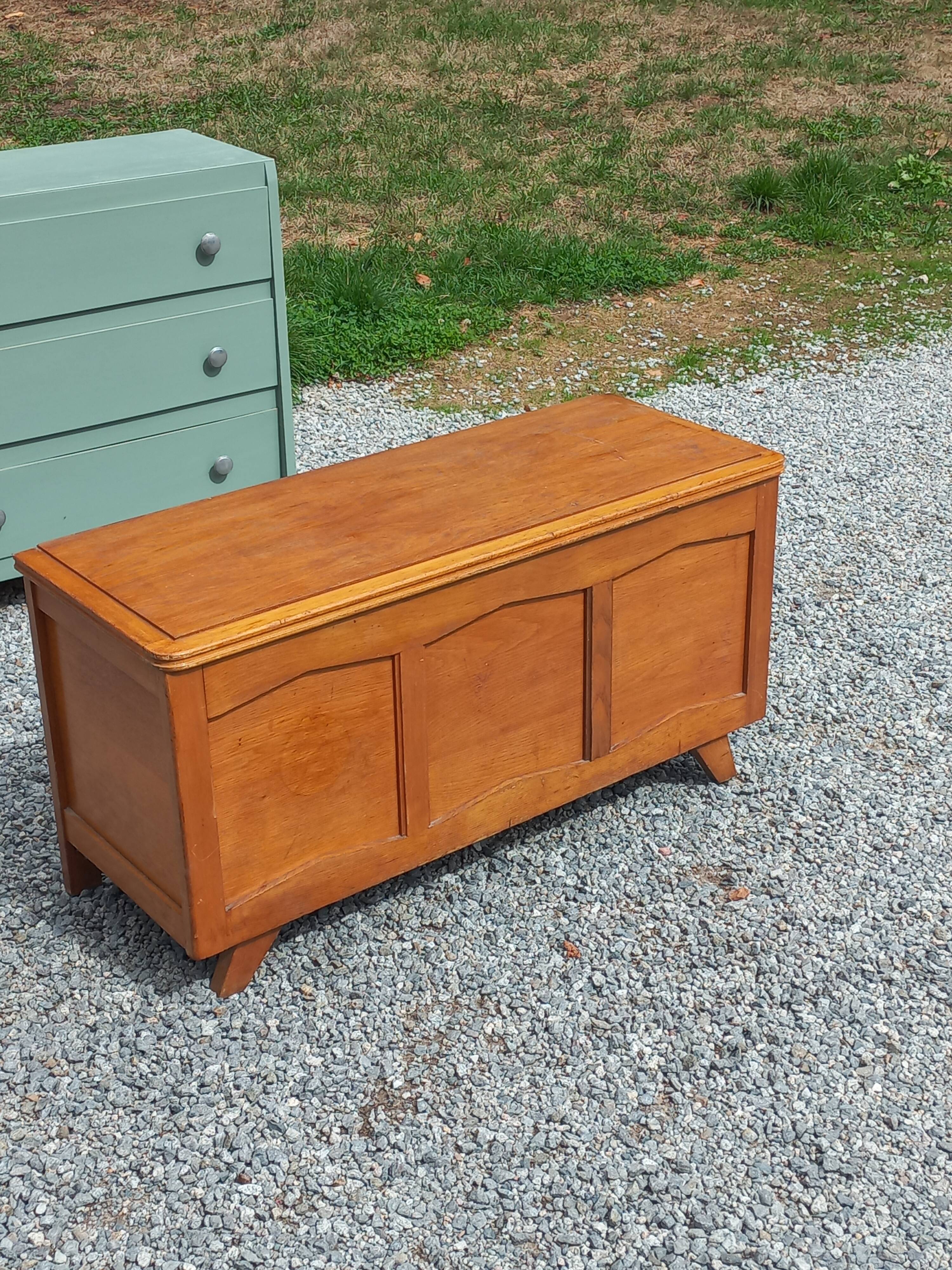 Vintage 1950s oak chest with compass feet