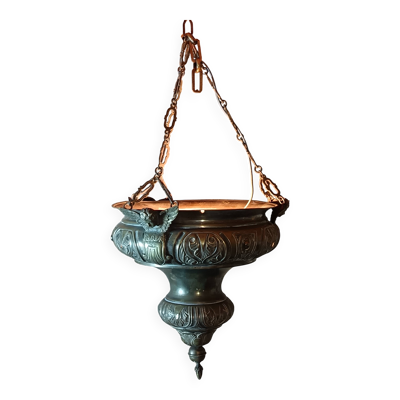 Lustre / lampe de sanctuaire / Suspension église / encensoir cuivre et bron