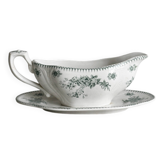 Antique ironstone sauceboat, refined floral decoration