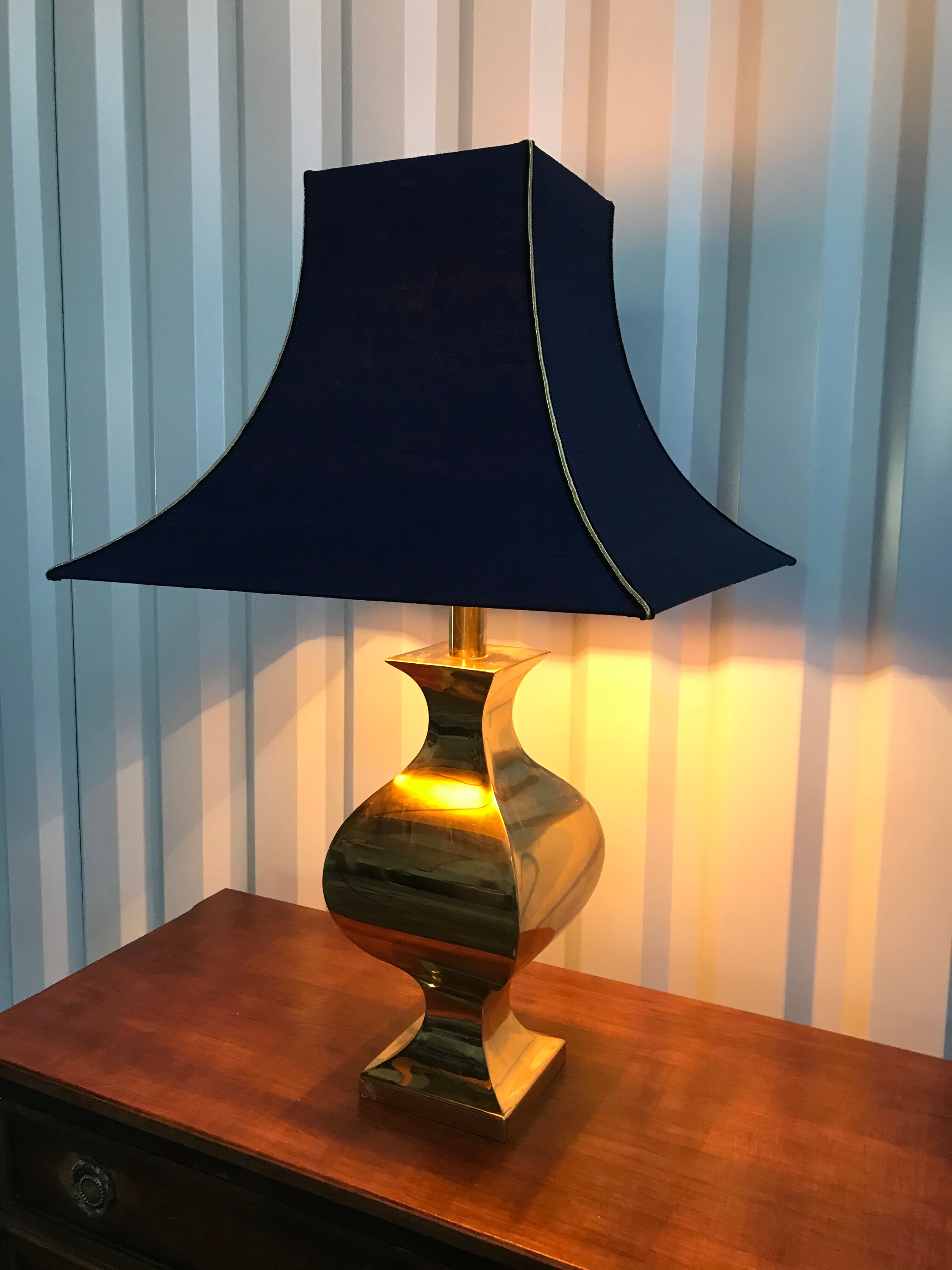 Brass lamp with bespoke pagoda lampshade