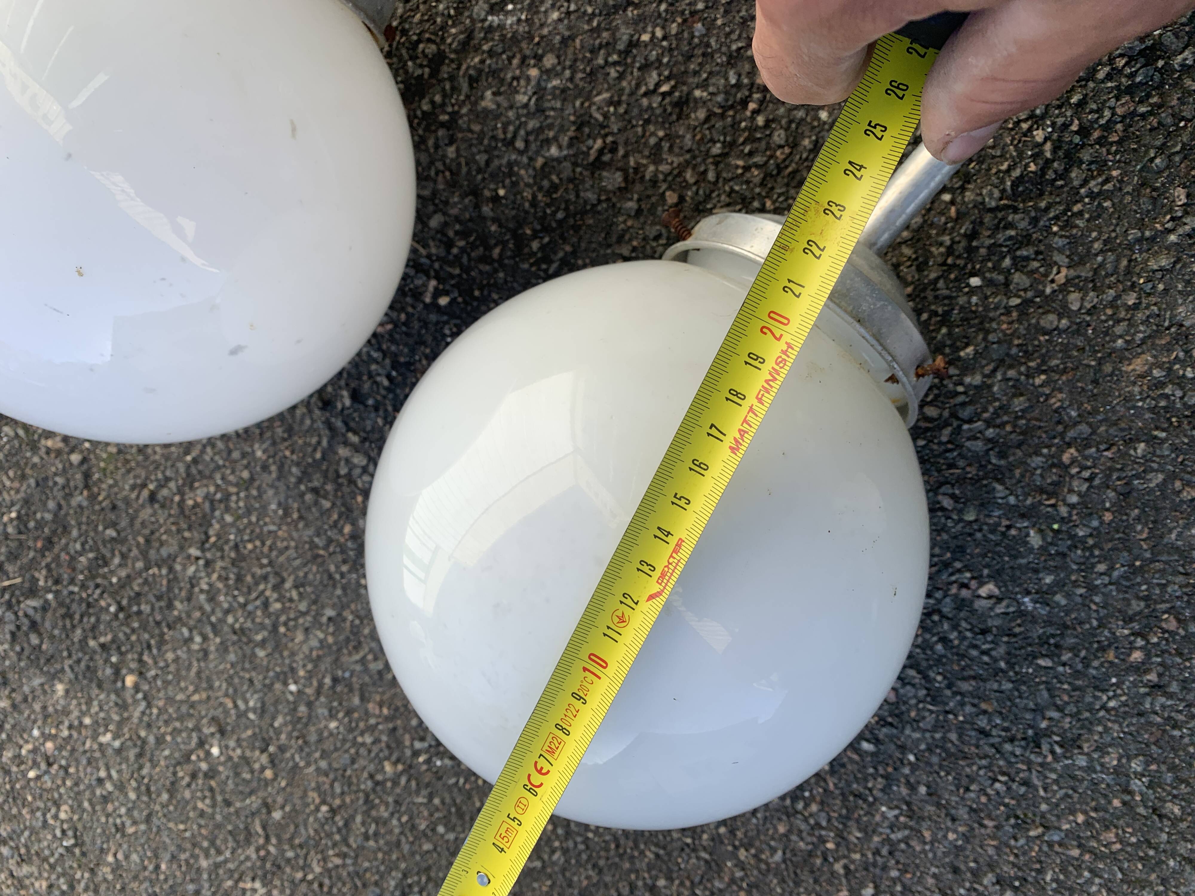 Pair of vintage white opaline school chandeliers