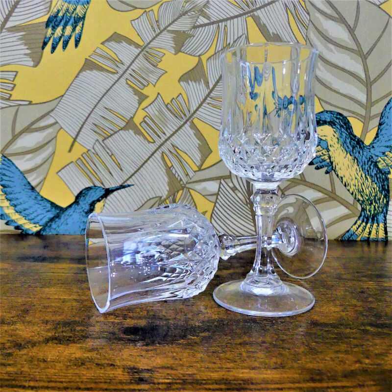 Five diamond-cut crystal liquor glasses