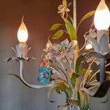 Vintage Toleware Chandelier with Floral Patterns, Italy from the 1960s