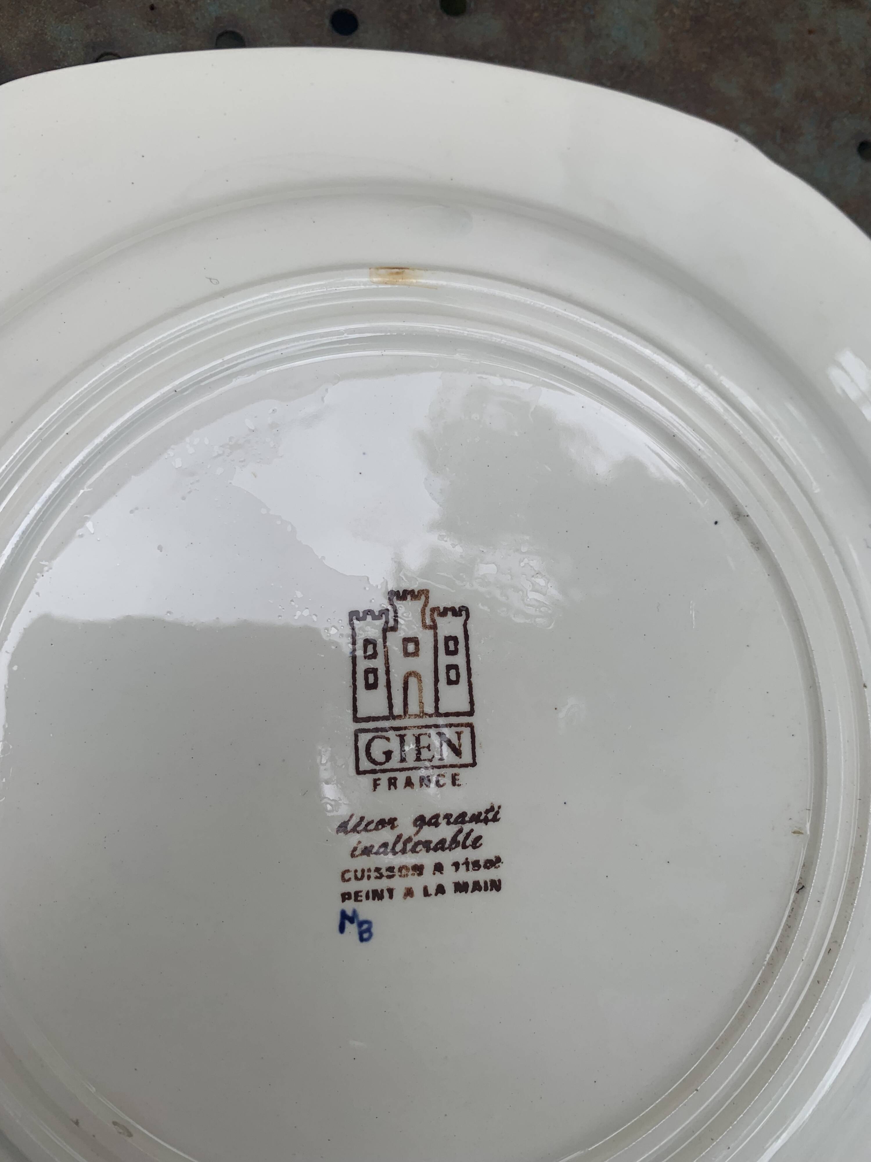 Collectible flat plate, Gien, hand painted, signed MB, made in France, vintage